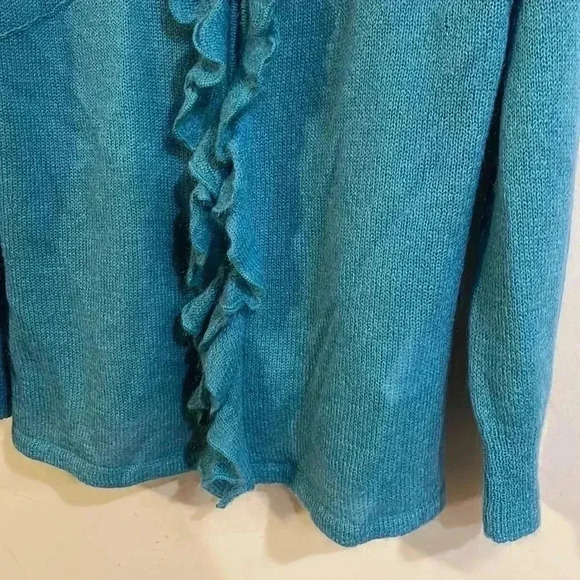 Olson Europe Mohair Blend Teal hook closure V neck Cardigan sweater - Picture 3 of 7